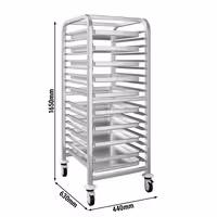 Inox profesionalna kolica s vodilicama za pekarske plehove - za 15 plehova 600x400 mm - kotači Ø 125 mm (2 s kočnicom)