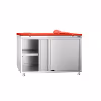 Arbetskåp i rostfritt stål PREMIUM - 1200x700 mm - med 2 skjutdörrar - inkl. skärbräda röd