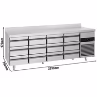 Commercial Counter Fridge PREMIUM - 2330x700mm - with 12 drawers - with upstand - capacity 632 litres