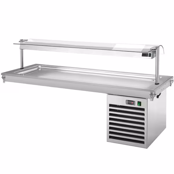 Sisäänrakennettava kylmälevy - 2100 mm - +2–+8 °C - 6 x GN 1/1 - 700 W - yksipuoleinen lasisuoja