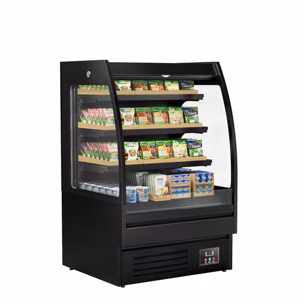 Commercial multideck display fridge - Open front - 900mm - 216L - with 3 shelves - Black