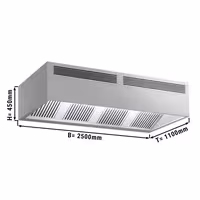 Campana central profesional con inducción de aire - 2500mm - sin motor - con filtros de lamas - LED - bandeja recogegrasas