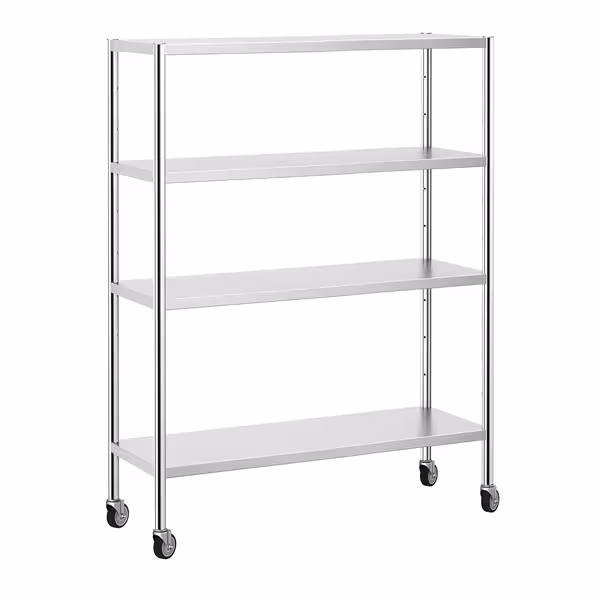 رفوف ستانلس ستيل PREMIUM - 1400x490mm - عمق: 500 mm - 4 رفوف (قابلة للتعديل) - يشمل 4 عجلات - الحمولة: 320 kg