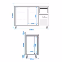 Stół chłodniczy barowy do napojów PREMIUM – 1580 x 600 mm – z 2 drzwiami, rantem i odbijakiem do kawy