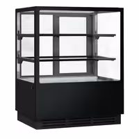 Commercial cake display fridge - 378L - 1000mm - Double glazing - square - mirrored front - with 2 glass shelves - rear sliding doors - for patisserie - Black