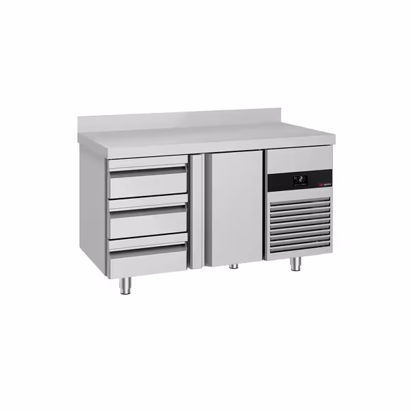 Commercial Counter Fridge PREMIUM - 1400x700mm - with 1 door - 3 drawers - with upstand - capacity 281 litres