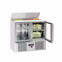 Pult za pripremu salate ECO - 903 mm - 2 staklena vrata - s ugradnim ležištem za 2x GN 1/1 & 3x GN 1/6 i poklopac od nehrđajućeg čelika