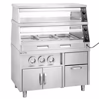 Grijani izložbeni ormar s baznom jedinicom – 1200 mm – 3,5 kW – za 3 GN 1/1 – 2 police – pojedinačno upravljano