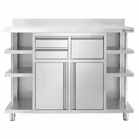 Radni ormarić – za aparat za kafu – 1400 x 600 mm – sa 2 krilna vrata, 2 fioke, metlom, 6 polica i odbojnim rubom