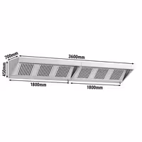 Commercial Wall-Mounted Extraction Canopy - 3600mm - with Baffle Filters & LED Lighting