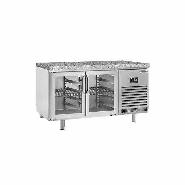 Pekarski rashladni pult PREMIUM PLUS - 1618x800 mm - 420 l - Ventilirano hlađenje - s 2 staklena vrata - granitna radna ploča