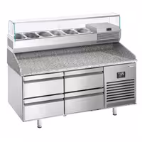 Table réfrigérée à pizza Premium PLUS - 1490x700 mm - avec 4 tiroirs - incl. vitrine réfrigérée - 6x GN 1/4