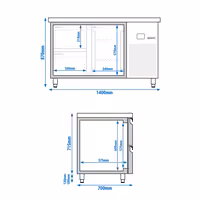 Commercial Counter Fridge PREMIUM - 1400x700mm - with 1 door - 2 drawers - capacity 281 litres