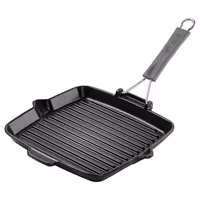 STAUB | Pure Grill Square Cast Iron Grill Pan – 24x24 cm - Black - Spout & Folding Silicone Handle