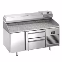 Pizzapult PREMIUM PLUS - 1490x700 mm - 1 ajtó + 2 fiók - feltéthűtővel - 6x GN 1/4 - gránit munkalappal