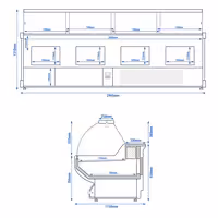 Csemegepult - 2965x1150 mm - 570 liter - statikus - hajlított frontüveges - piros - gránit munkalap