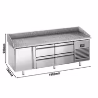 Table réfrigérée à pizza Premium PLUS - 1980 x 700 mm - avec 1 porte et 4 tiroirs