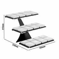 Etagere / Buffet Stand - Black - square - Height: 420mm - incl. 24 Melamine bowls 100x100mm - with 3 shelves - Powder-coated stainless steel & Melamine