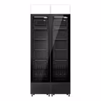 (2 pcs) Commercial Beverage Display Fridge with Illuminated Canopy - 870mm - 290 Litres - with 2 hinged glass doors - LED lighting - digital controller with temperature display - Black - Temperature range 1 to 10 °C