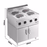 Elektroherd - 8 kW - 4 Platten Rund - inkl. Unterbau mit 2 Türen