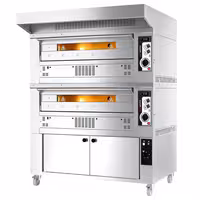 Gas Deck Pizza Oven - Twin Deck - Refractory Stone Deck - 6+6 x Ø 33cm (13") - 230V Single Phase - Mechanical Controls - up to 370°C - incl. Stainless steel hood & Proofing cabinet