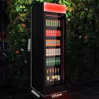 Frigorífico expositor de bebidas - 595mm - 345L - design sem moldura - 1 porta de vidro & iluminação LED multicolorida - com indicação/painel digital de temperatura - Preto
