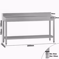 Commercial Stainless Steel Centre Table ECO - 2000x700mm - with Undershelf - with Rear Upstand