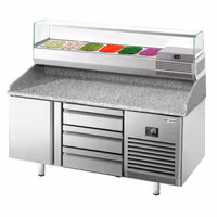 Table réfrigérée à pizza Premium PLUS - 1490x700 mm - avec 1 porte & 3 tiroirs - incl. vitrine réfrigérée - 6x GN 1/4