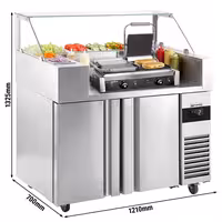 Masă de preparare frigorifică - 1210x700 mm - 2 uși - pentru 9x GN 1/6 recipiente - incl. Contact grill digital