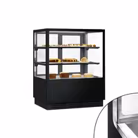 Commercial cake display fridge - 378L - 1000mm - Double glazing - square - mirrored front - with 2 glass shelves - rear sliding doors - for patisserie - Black