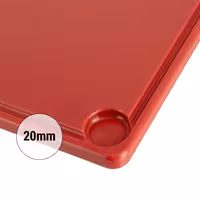 Griešanas dēlis ar sulas rievu - 600x400 mm - Biezums: 20 mm - HACCP atbilstošs - PE polietilēns - Sarkans - Var mazgāt trauku mazgājamā mašīnā - Neslīdošs