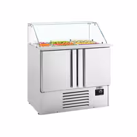 Pult za pripremu salate PREMIUM PLUS - 978 mm - 2 vrata - s ravnom staklenom nadogradnjom za 6x GN 1/3 & 3x GN 1/6