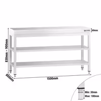 طاولة عمل ستانلس ستيل PREMIUM - 1500x800mm - مع رف سفلي & رف وسطي