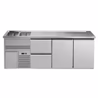 Direct Draw Beer Dispenser / Kegerator 2 Stainless Doors + 2 Drawers PREMIUM – 2 sinks left - 2500×700 mm - 3 drip trays
