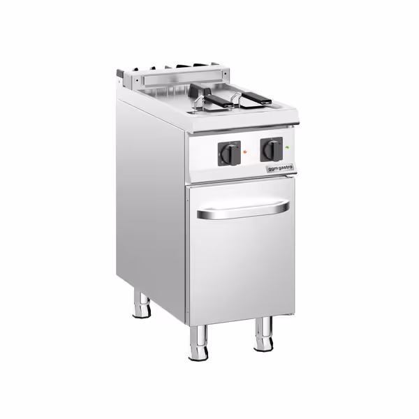 Elektromos olajsütő - álló - 18 liter - 14,0 kW - manuális vezérlés - leeresztőcsappal - alsó szekrénnyel, 1 ajtó