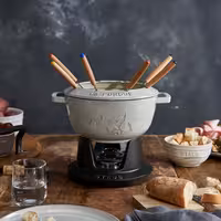 STAUB | Cast Iron Fondue Set – Ø 20 cm - White Truffle - 6 Forks, Burner, Board