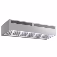 Campana central cúbica profesional con inducción de aire - 3000mm - sin motor - con filtros de lamas - LED - bandeja recogegrasas