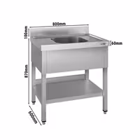 Sudoper ECO - 800x600 mm - s donjom policom - s 1 koritom - korito sredina - inox