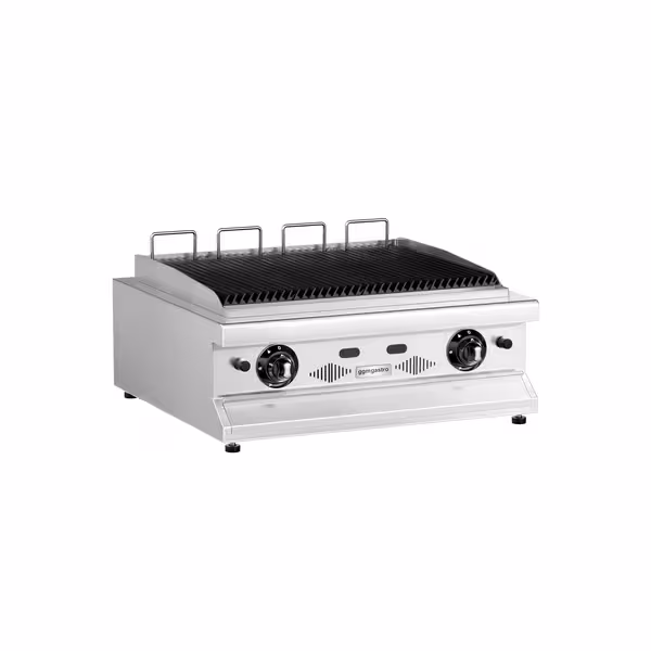 Vizes gázgrill - 10,4 kW - Öntöttvas grillrács - Asztali kivitel - 730 mm mély - Rozsdamentes acél kivitel