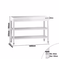 Rozsdamentes acél munkaasztal PREMIUM - 1000x700 mm - alsó polccal & köztes polccal