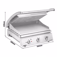 ROBAND | Kontaktinis grilis | Mėsainių grilis - 3.1 kW - su grioveliais viršuje ir lygia apačia - grilinimo paviršius: 500x275mm