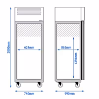 Szafa mroźnicza piekarnicza ECO – stal nierdzewna – EN 600 x 800 – 600 L – z 1 drzwiami