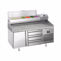 Pizzapult PREMIUM PLUS - 1490x700 mm - 1 ajtó + 3 fiók - feltéthűtővel - 6x GN 1/4 - gránit munkalappal
