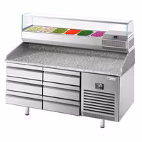 Pizzapult PREMIUM PLUS - 1490x700 mm - feltéthűtővel - 6x GN 1/4 - gránit munkalappal