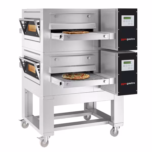 (2 pcs) Gas Conveyor Pizza Oven - 1260x1750mm (49.6"x68.9") - 230V Single Phase - Digital Controls - Belt width: 500mm (19.7") - up to 320°C - incl. Base frame & Wheels