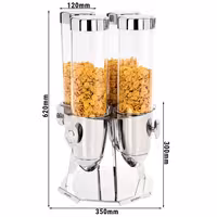 Mısır Gevreği Dispenseri - Dörtlü - döner - Ø120mm - Dönme Mekanizması - 4 Plastik Hazne - 4x3,6L - Paslanmaz Çelik Stand