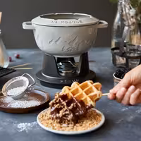 STAUB | Cast Iron Fondue Set – Ø 20 cm - White Truffle - 6 Forks, Burner, Board