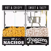 Commercial Popcorn Machine with Nacho Warmer - 1.31kW - 5kg/h - with 1 kettle - Black