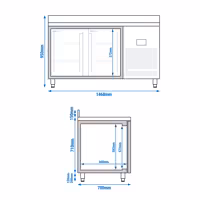 Stół chłodniczy barowy do napojów Premium PLUS – 1468 x 700 mm – z 2 drzwiami szklanymi i rantem