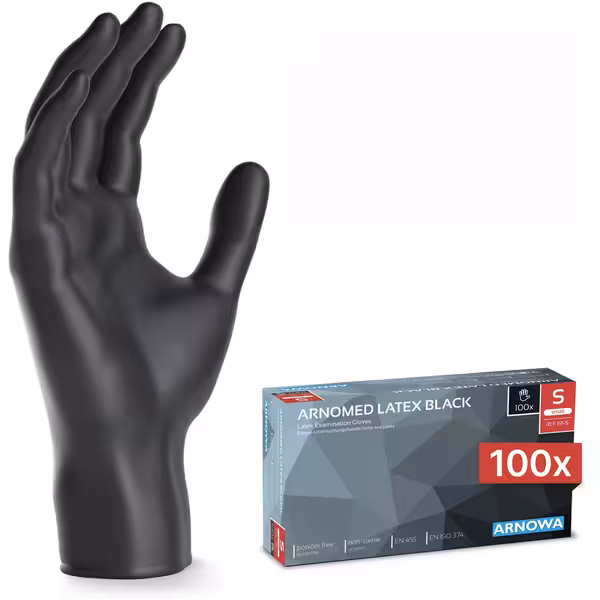 (10 komada) ARNOWA | Jednokratne lateks rukavice – 100 komada – Veličina S – Crne